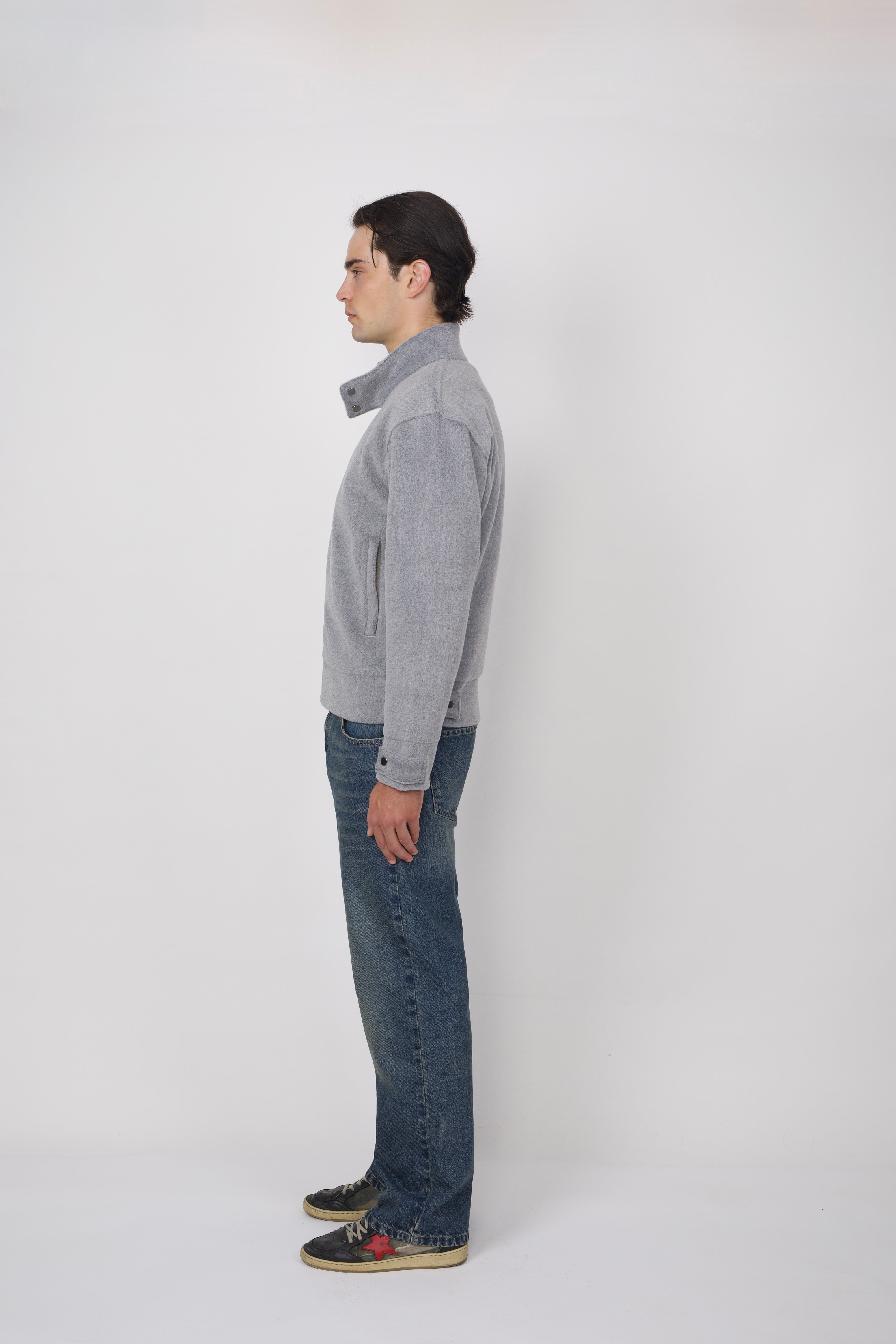 Snap-Tab Collar Blouson Grey