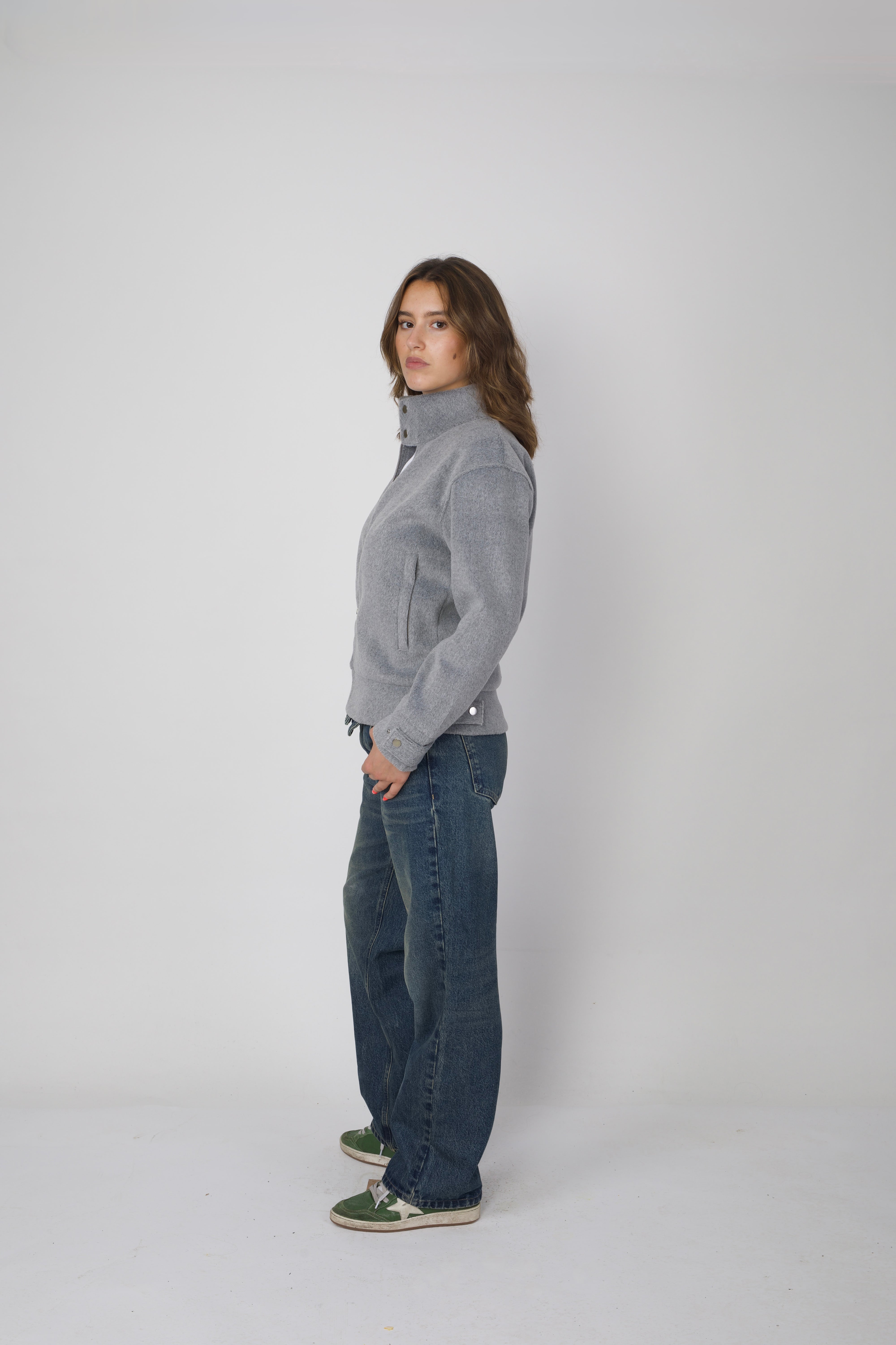 Snap-Tab Collar Blouson Grey