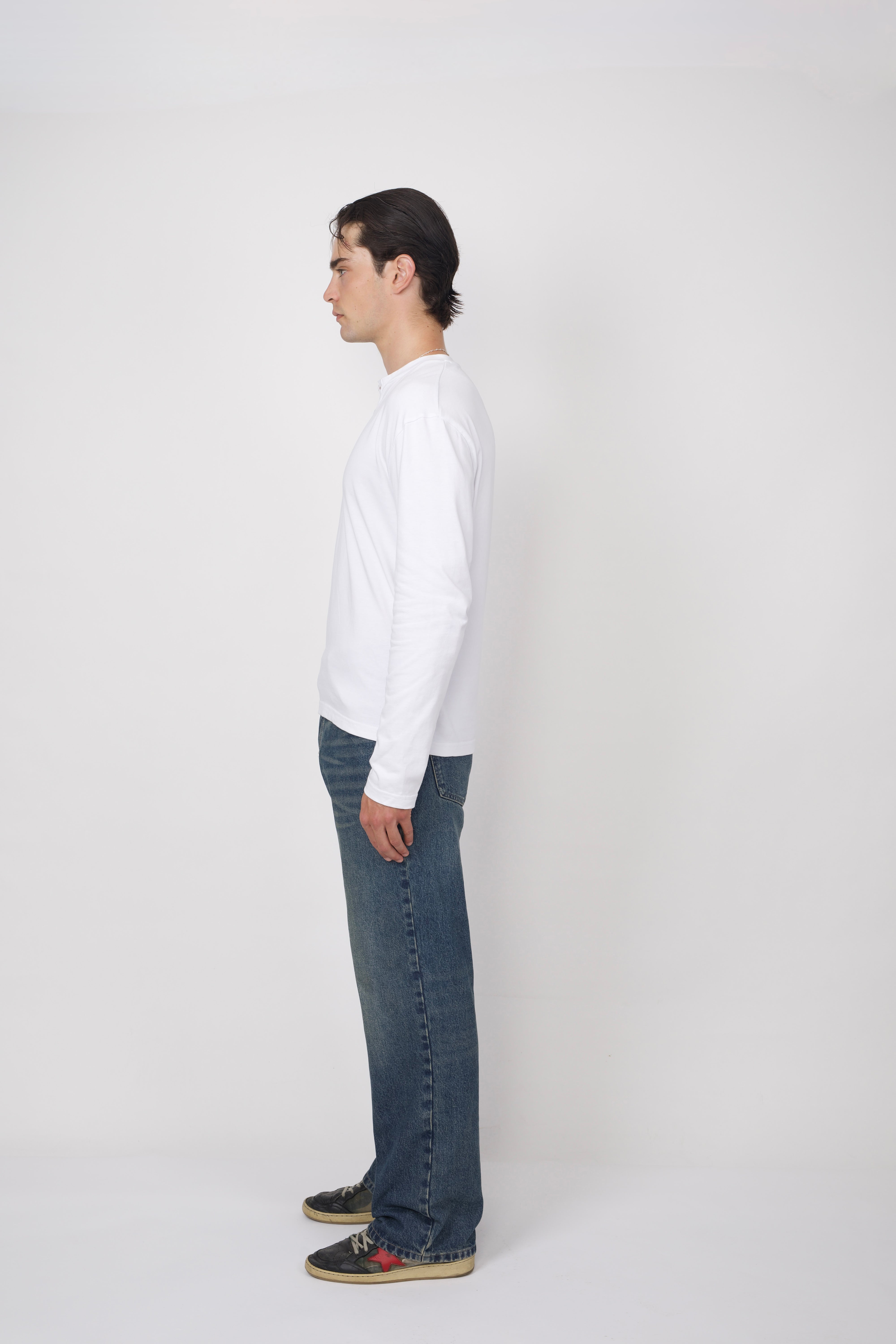 Slim Cotton Henley White