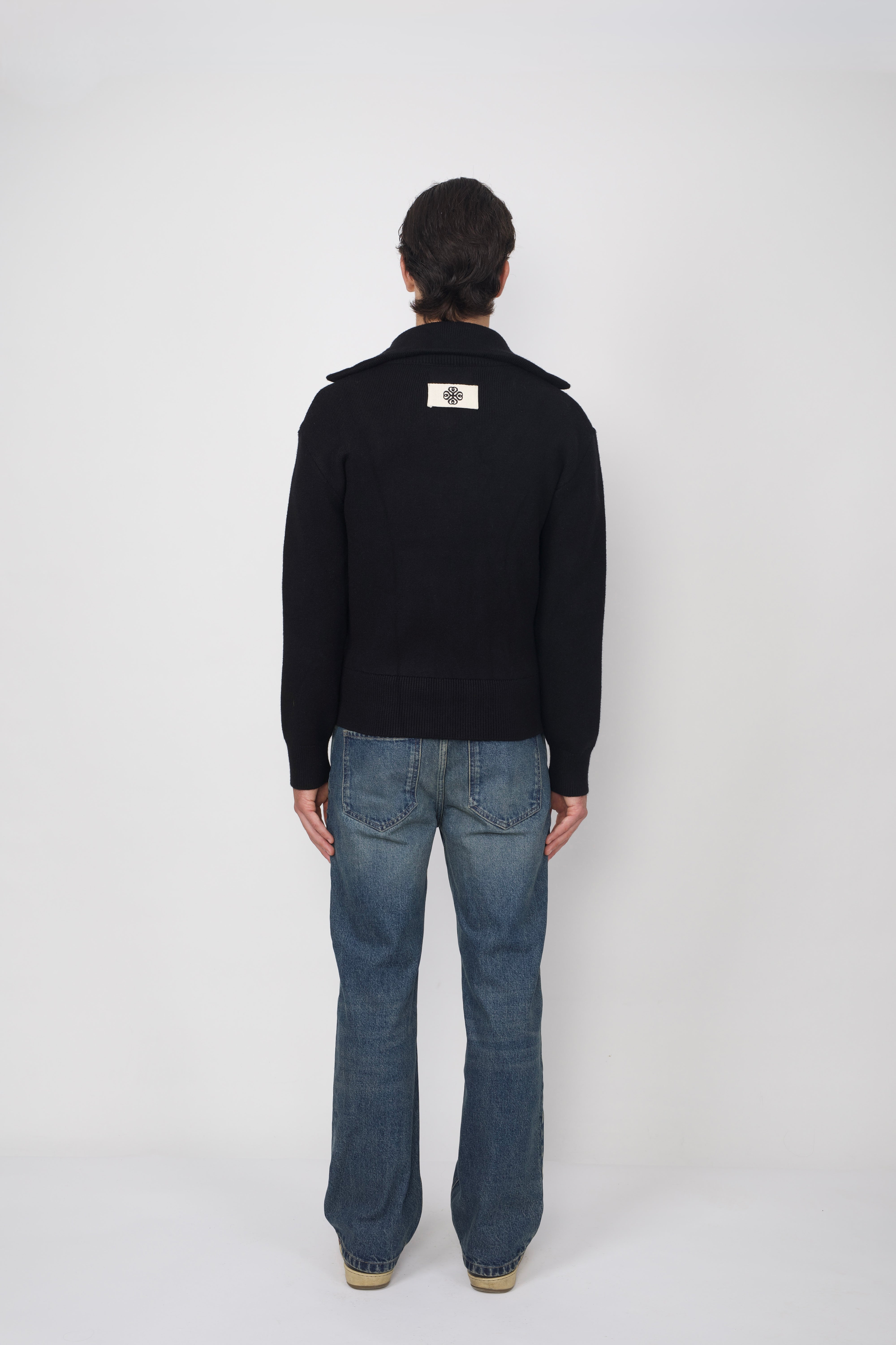 High Collar Knit Jacket Black