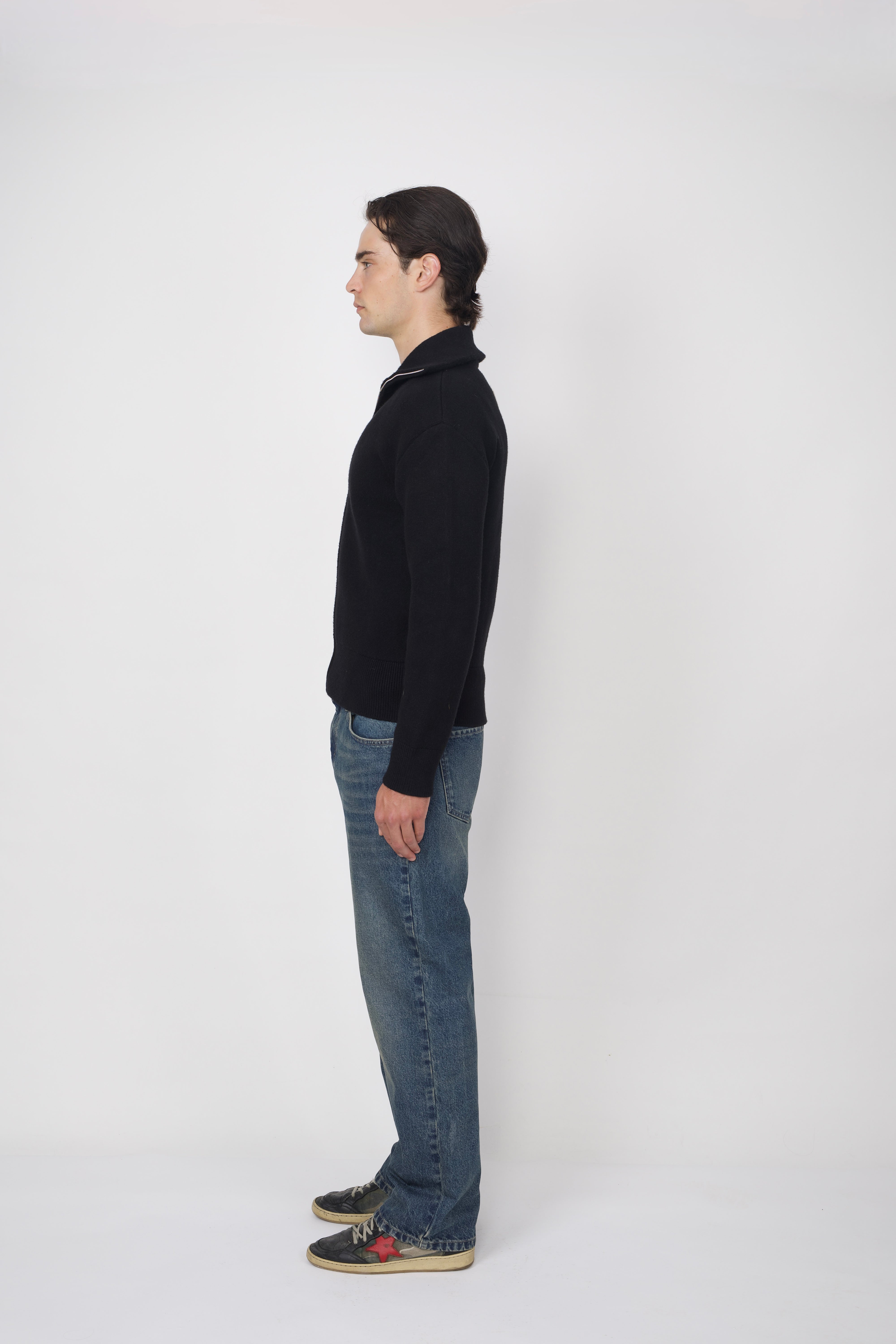 High Collar Knit Jacket Black