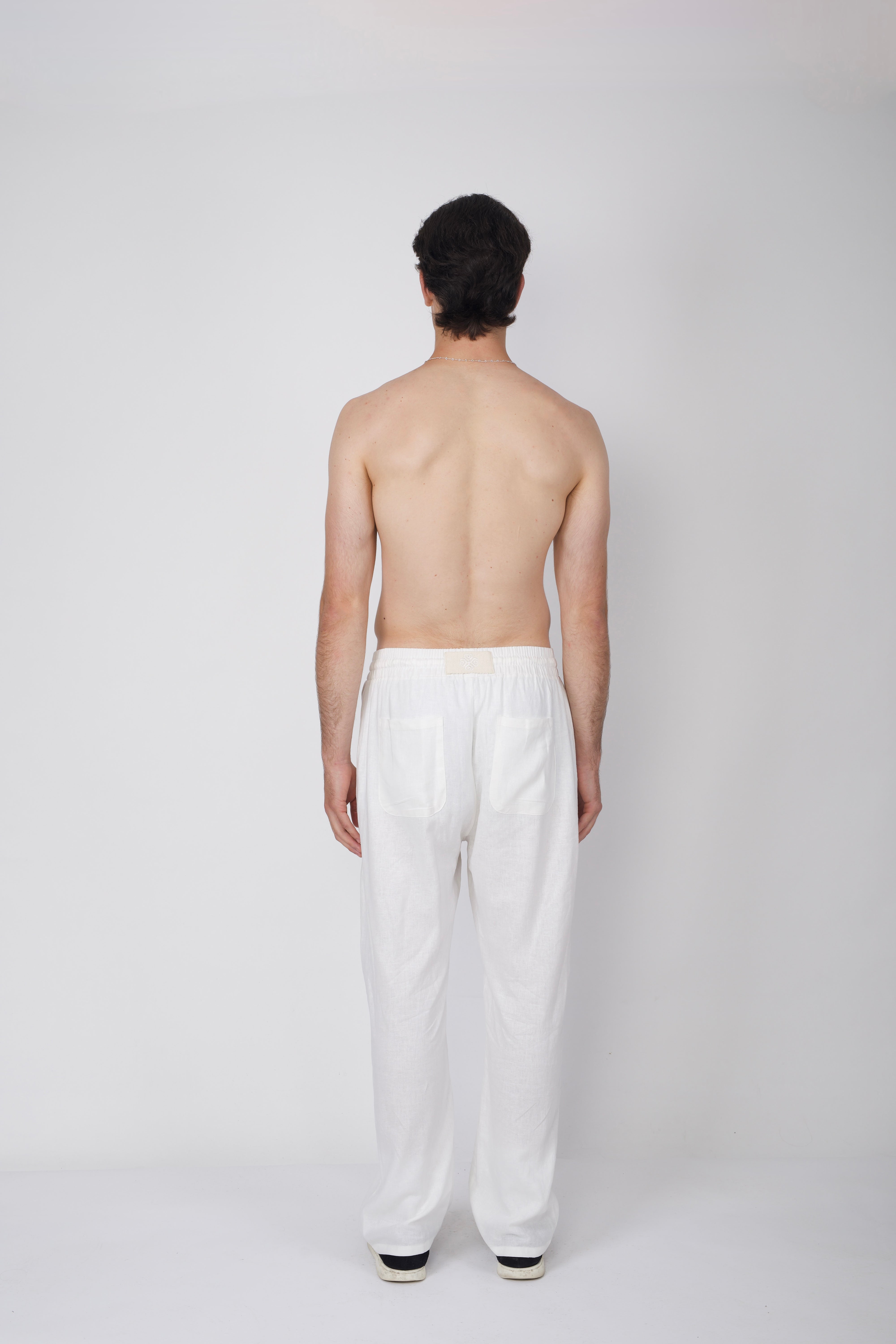 Wide Leg Linen Trousers Off White