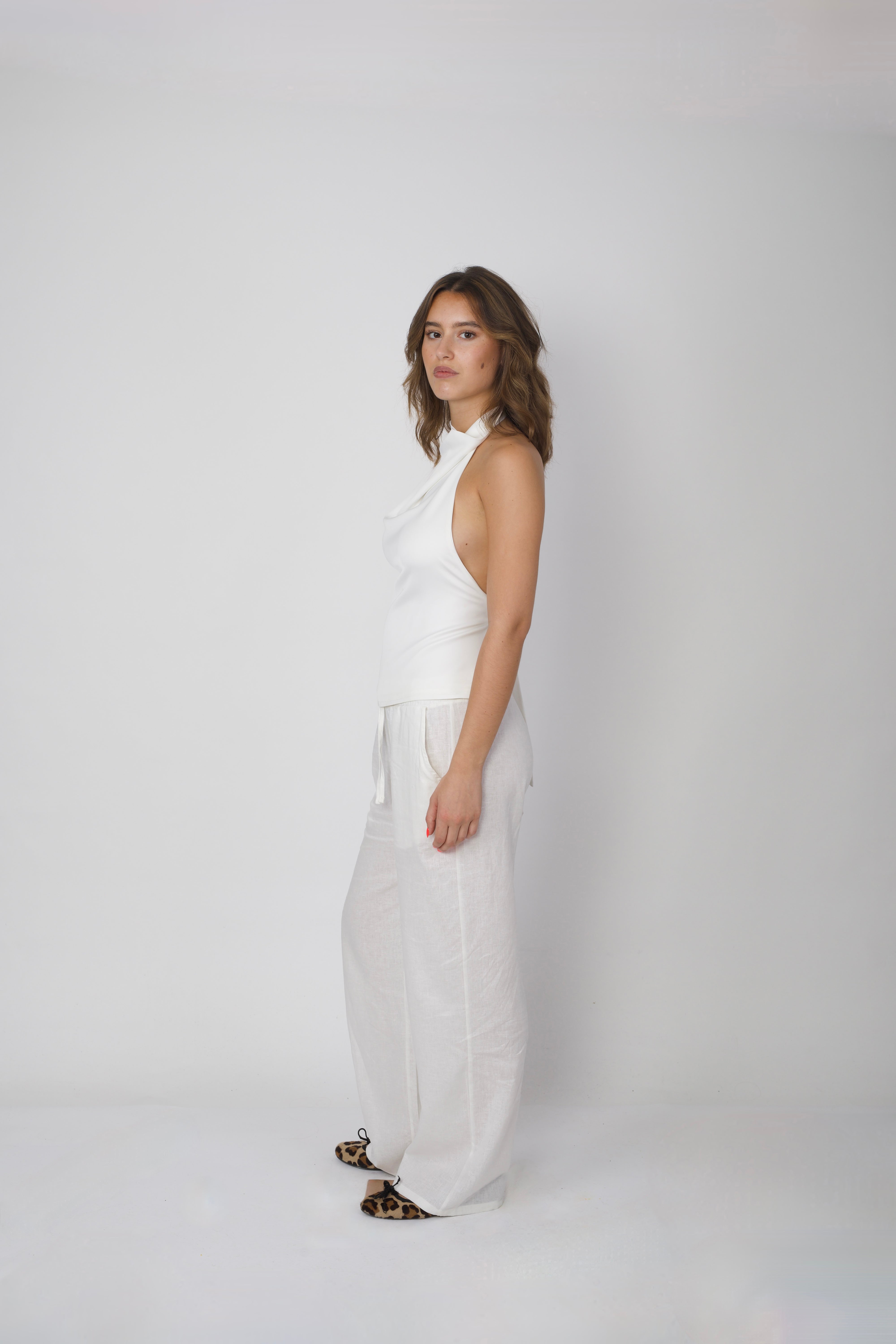 Drape Satin Top White