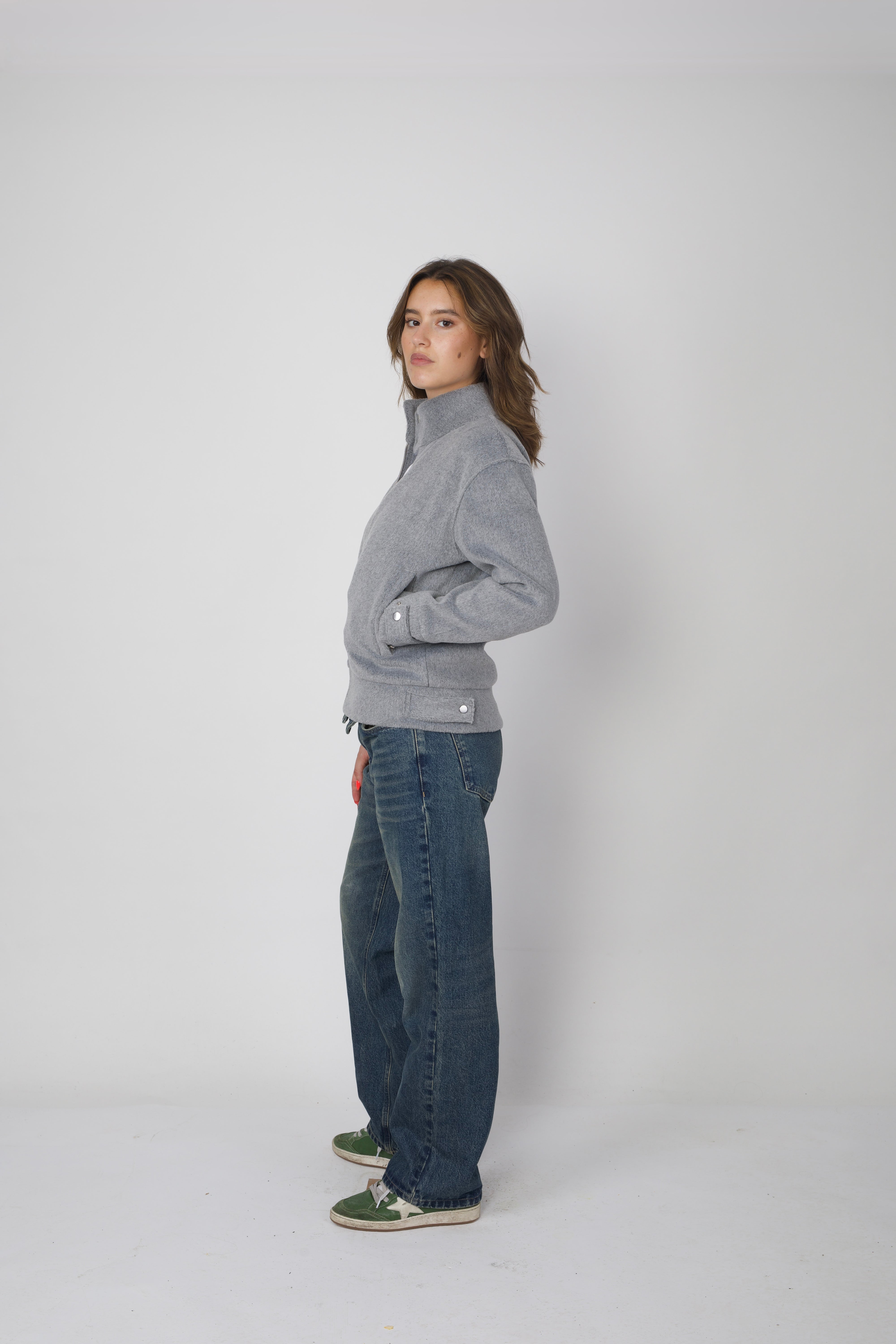 Snap-Tab Collar Blouson Grey