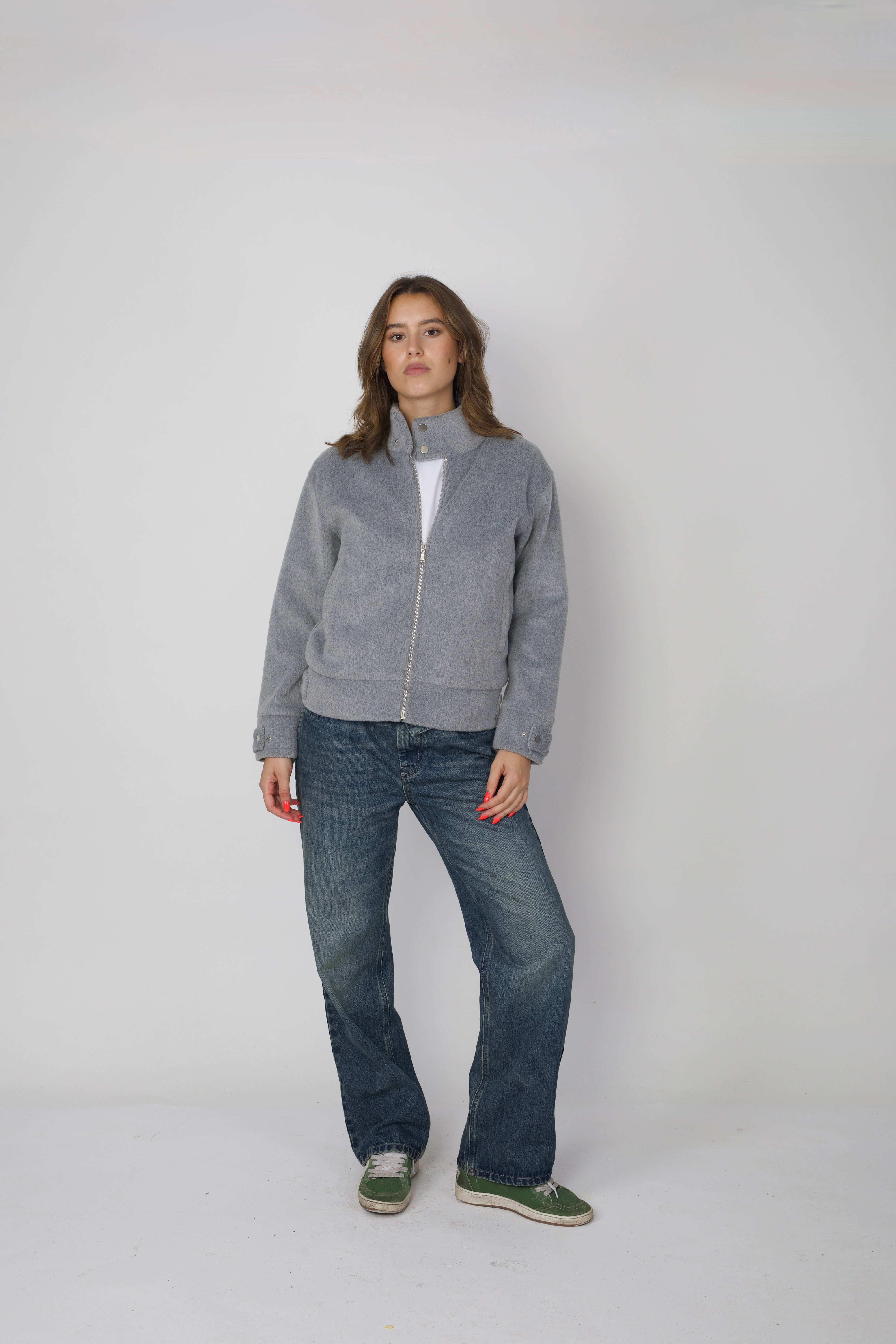 Snap-Tab Collar Blouson Grey