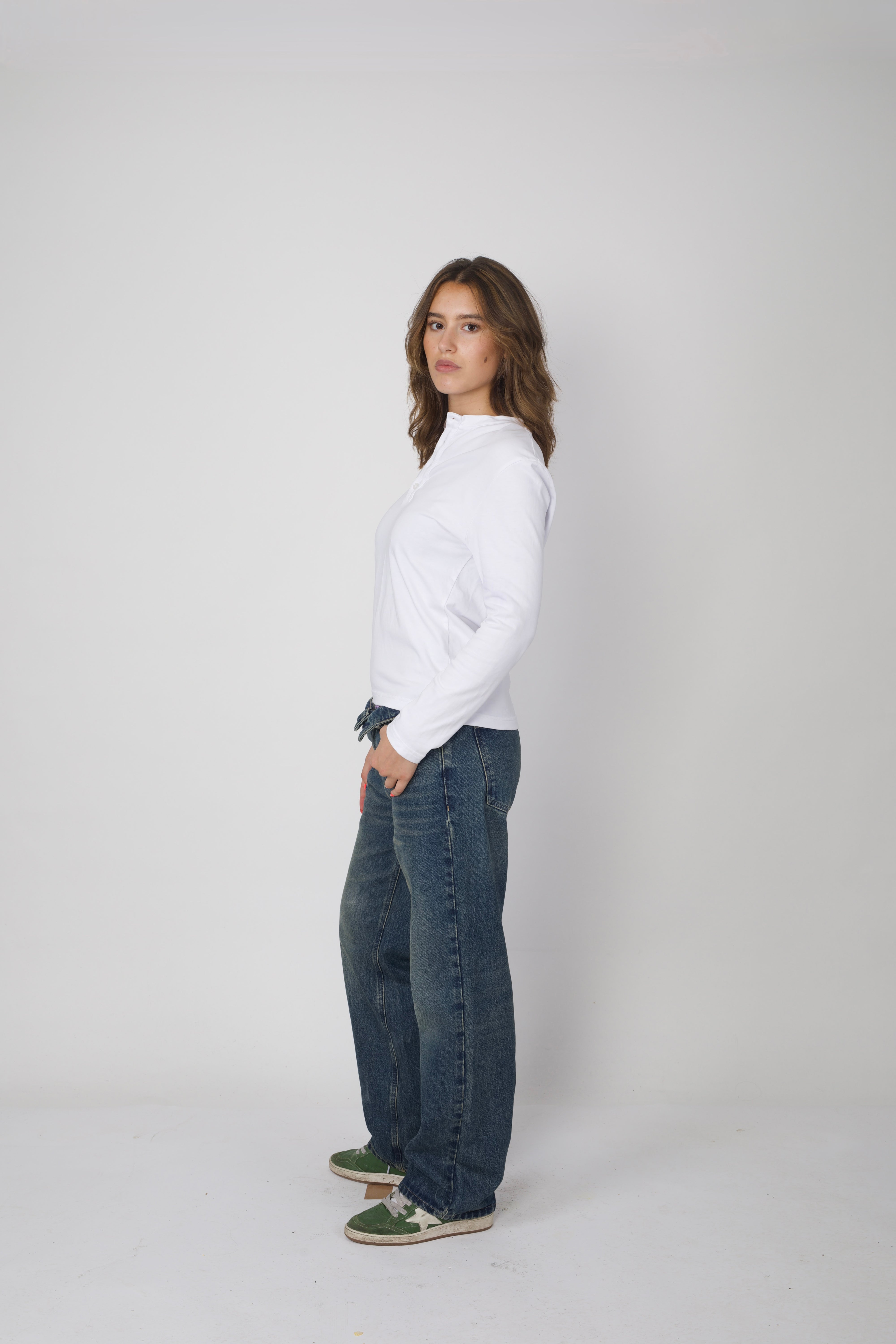 Slim Cotton Henley White