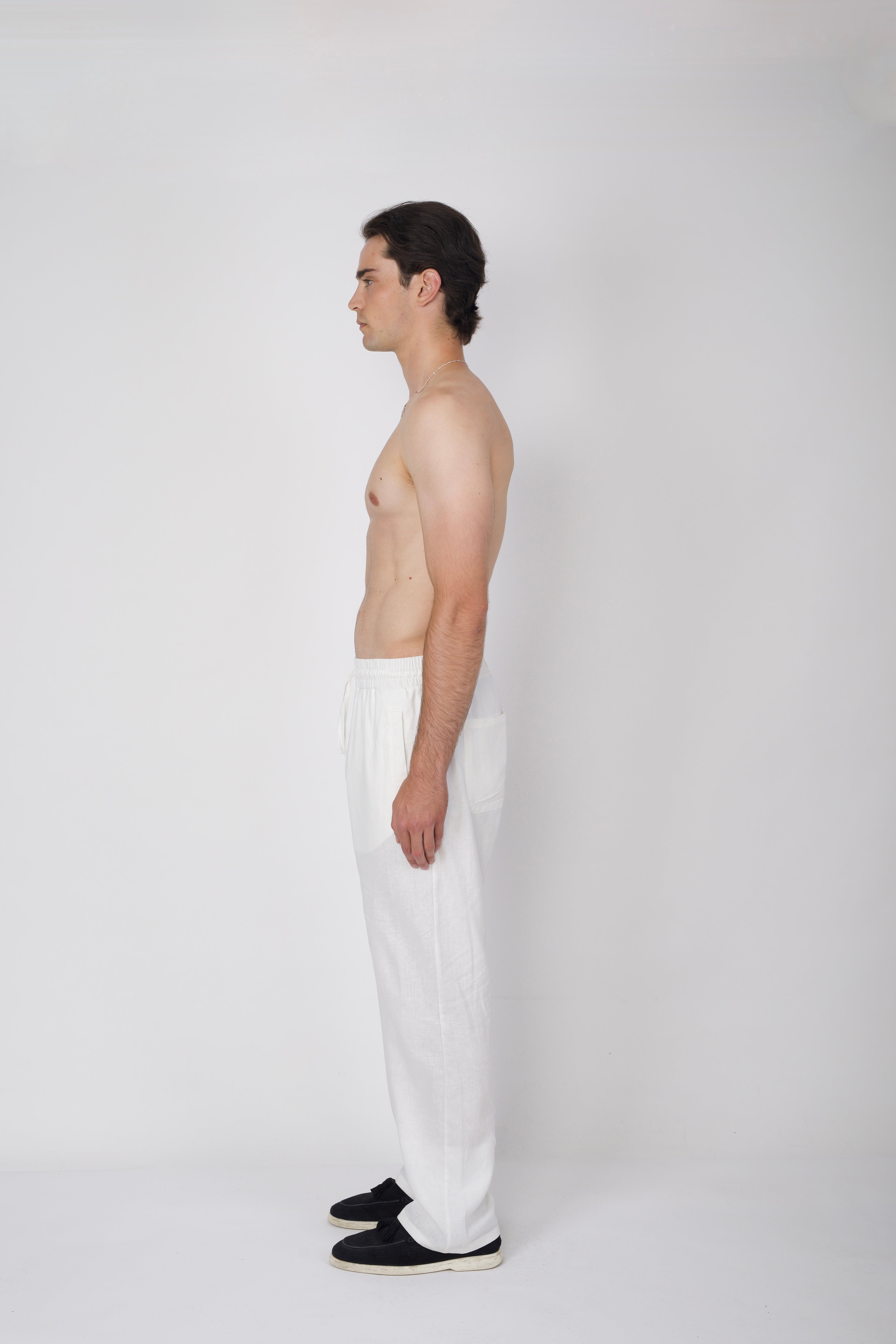 Wide Leg Linen Trousers Off White