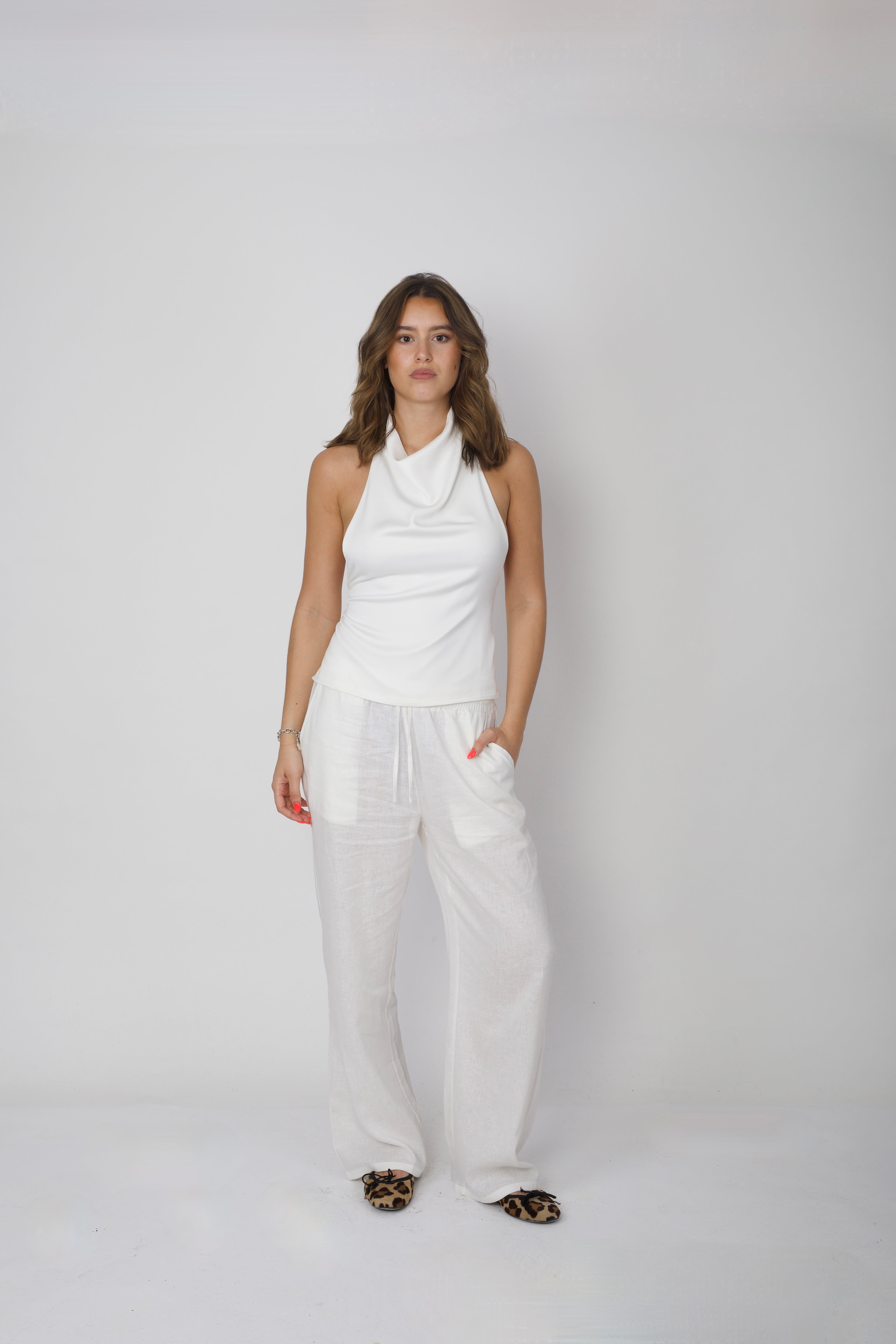 Drape Satin Top White